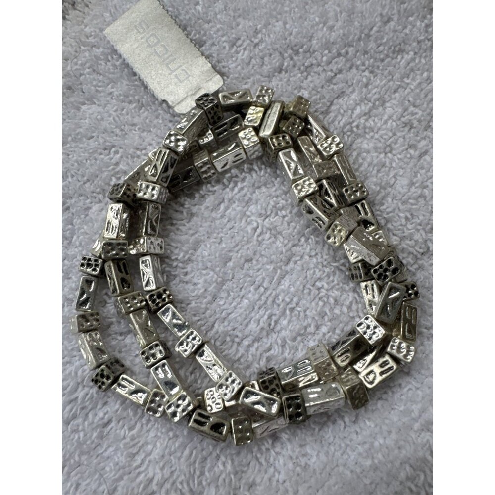Chico's Silvertone CZ Squares Stretch Beaded Bracelet - NWT NEW